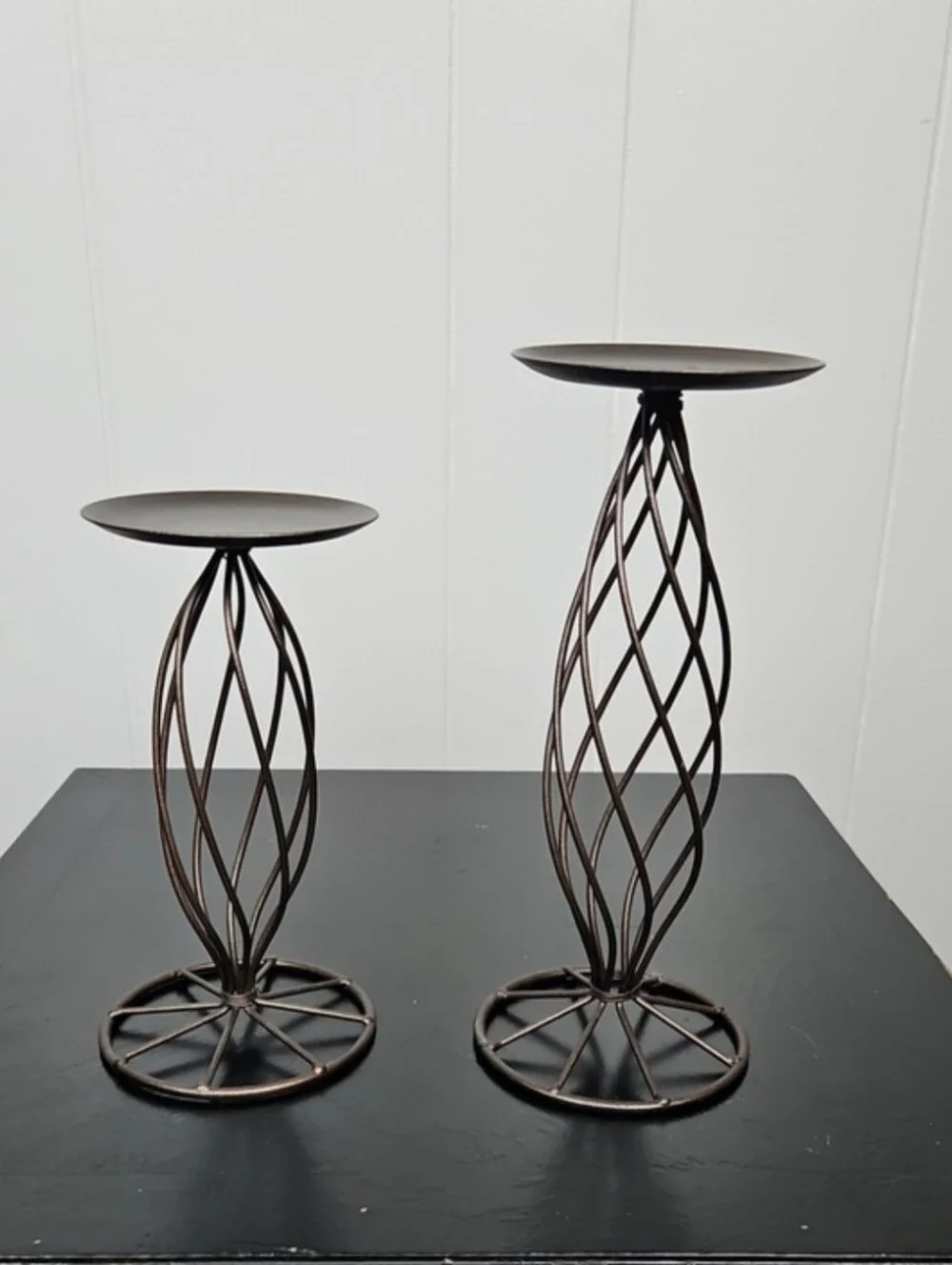 Pair of Pillar Twisted Wire Metal Candle Holders